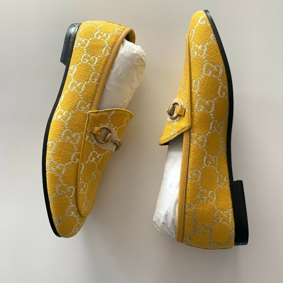 NIB! Gucci Jordaan Yellow Metallic GG Loafers - Picture 6 of 9
